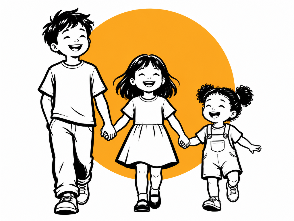 Line-art of three children holding hands