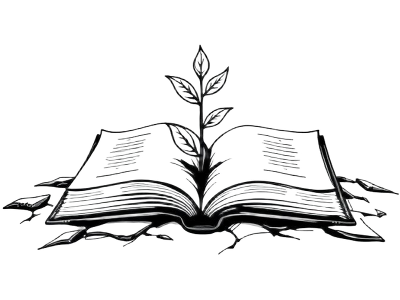 Line-art seedling sprouting from an open book