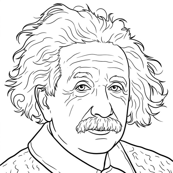 Albert Einstein coloring page — line-art portrait of the physicist