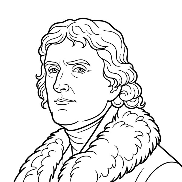 Thomas Jefferson coloring page — line-art portrait of the u.s. president