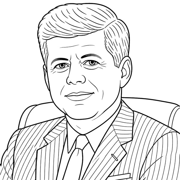 John F. Kennedy coloring page — line-art portrait of the u.s. president