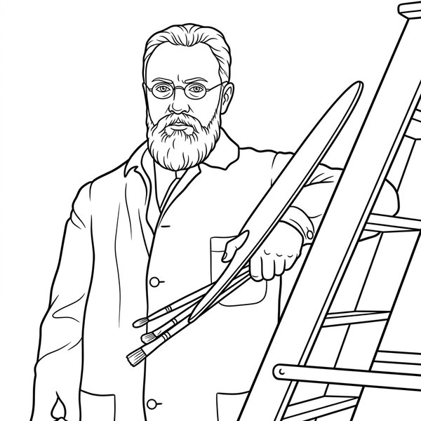 Henri Matisse coloring page — line-art portrait of the painter
